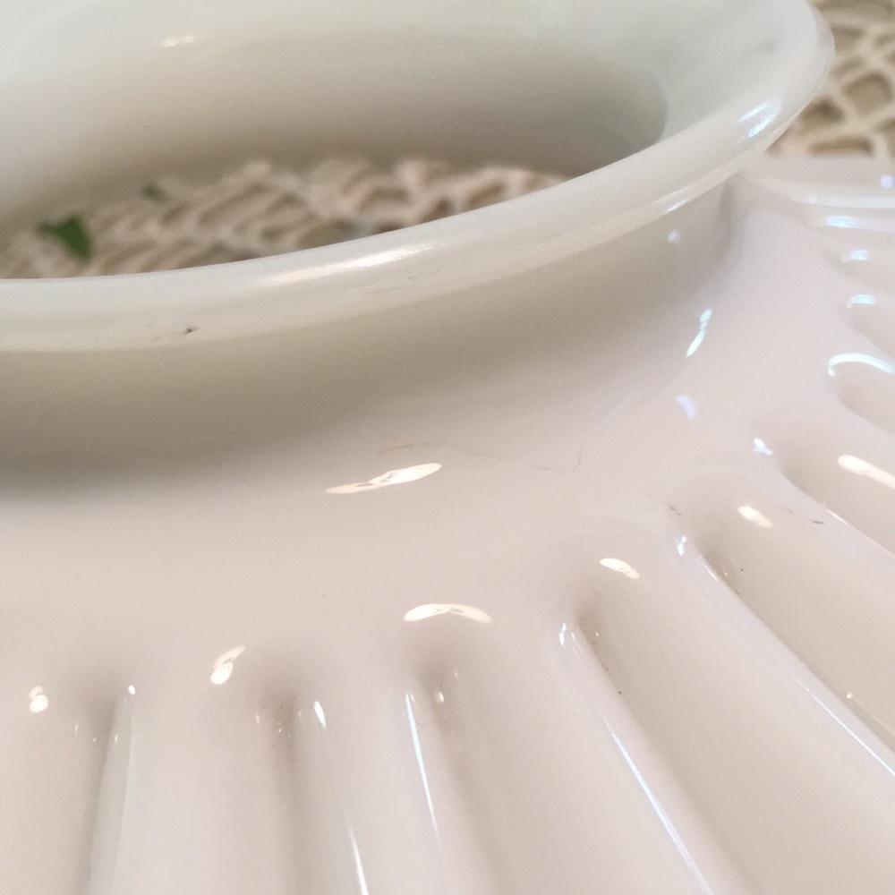 Antique Milk Glass Ruffled Oil Lamp Chimney Shade Topper - Picture 7 of 12